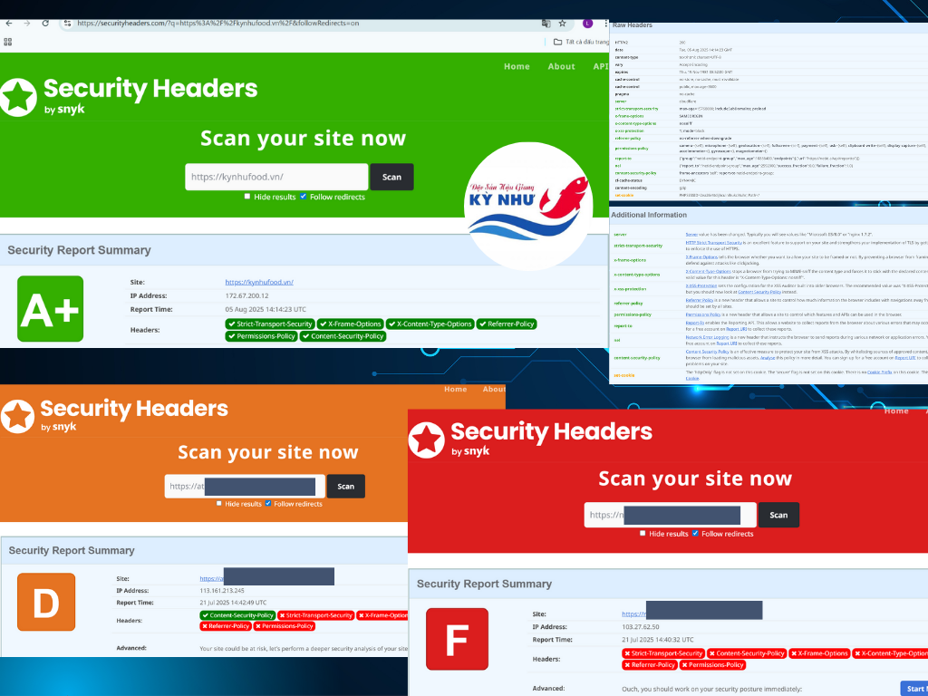 ✅ Minh họa một số website đã kiểm tra: